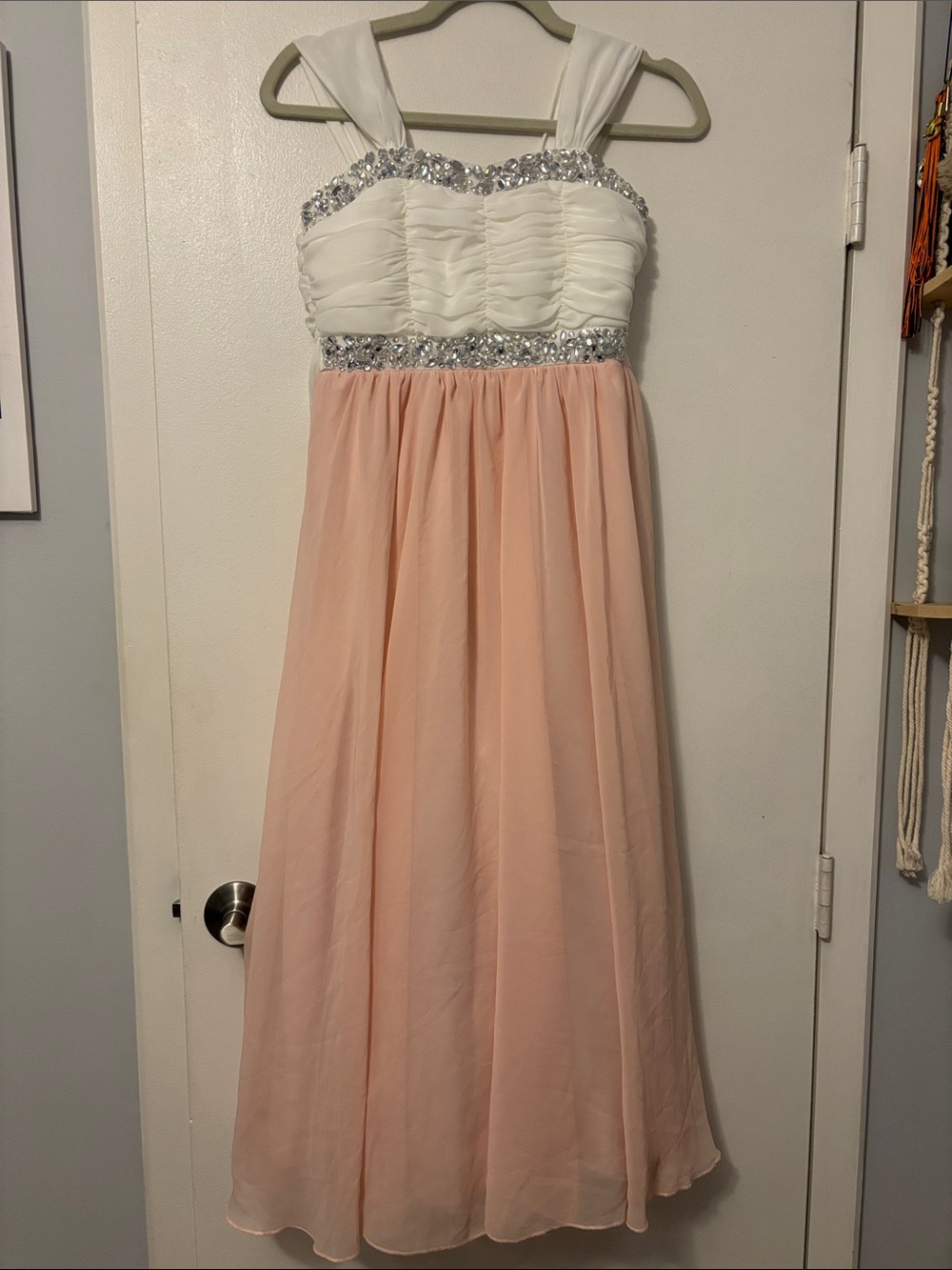 Speechless White and Blush Pink Beaded Empire Waist Dress